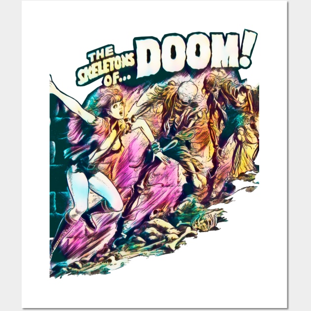 Sexy Girl and the Skeletons of Doom Retro Comic Vintage Cartoon Halloween Wall Art by REVISTANGO